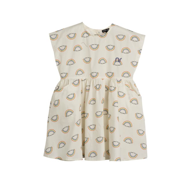 Zadie Skater Poplin Dress, Marshmallow Rainbow - Dresses - 1