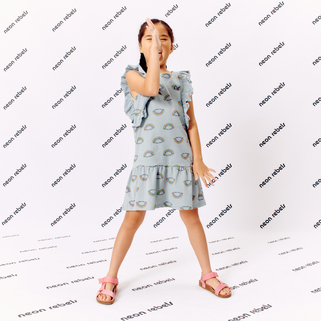 Coco Ruffle Dress, Xenon Blue Rainbow