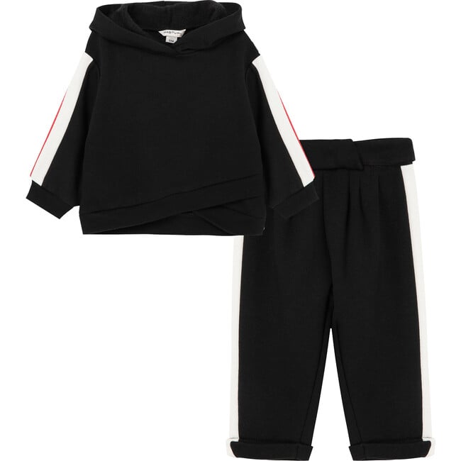 Baby Hoody With Contrast Taping Set, Black