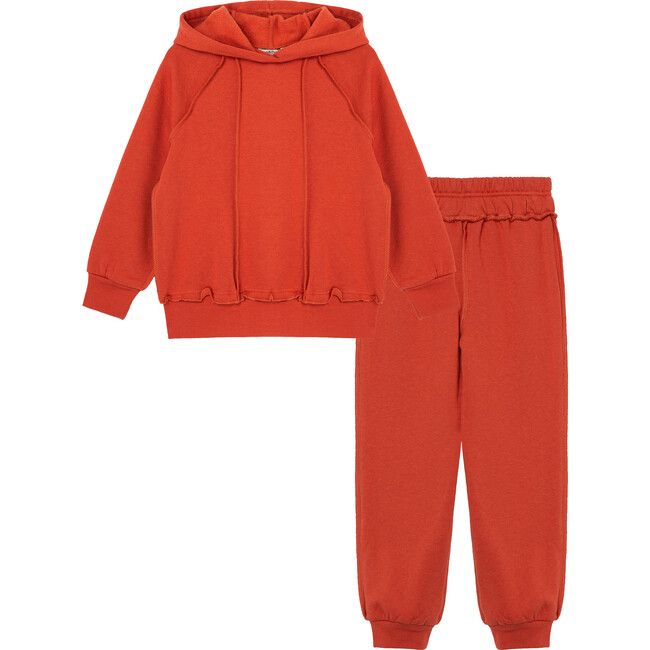 Cover Stitched Two Piece Hoodie Set, Rust