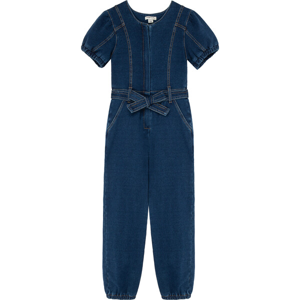 Puff Sleeve Jumpsuit With Seaming, Indigo - Habitual Rompers | Maisonette