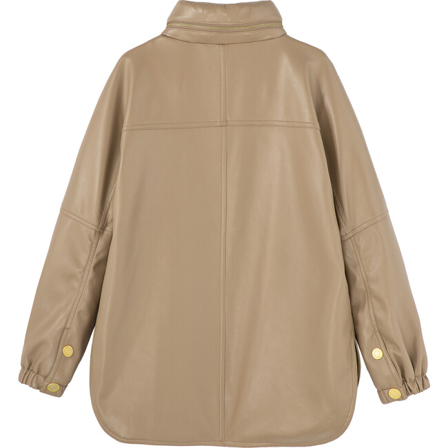 Faux Leather Jacket With Convertible Hood, Khaki - Jackets - 4