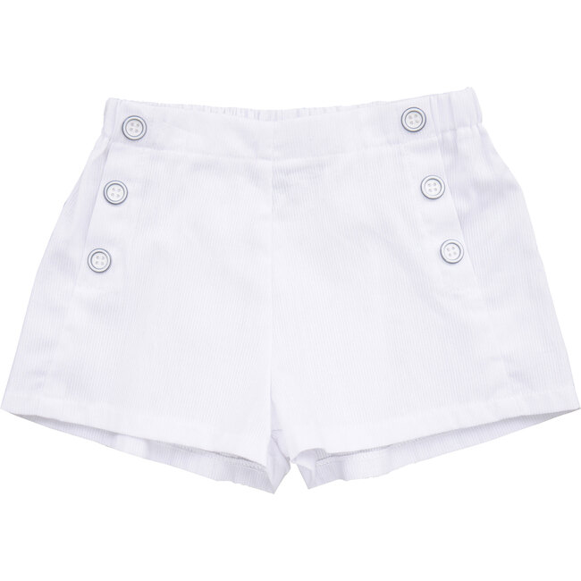 Sailor Button Shorts, White Seersucker