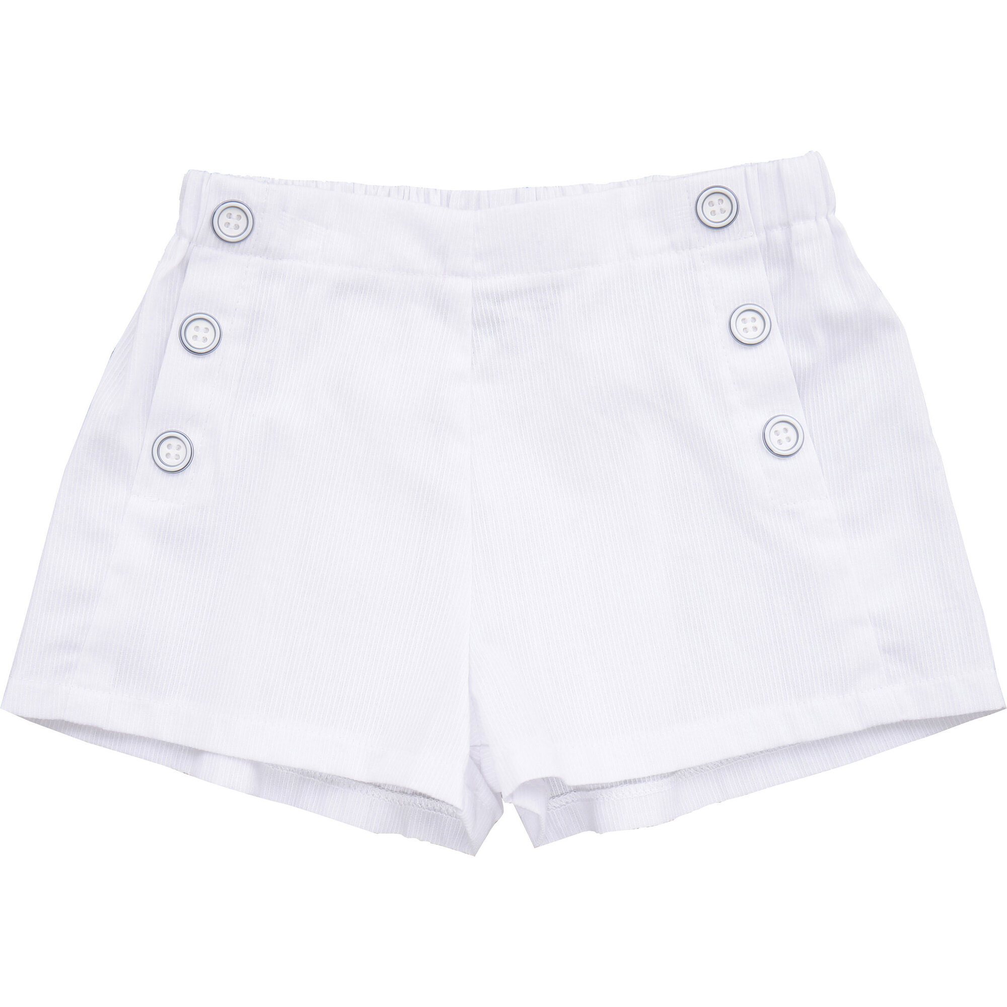 Sailor Button Shorts, White Seersucker - Shorts - 1
