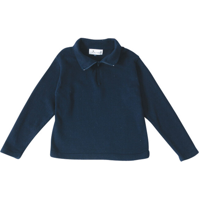 Cotton Zip Sweater, Navy