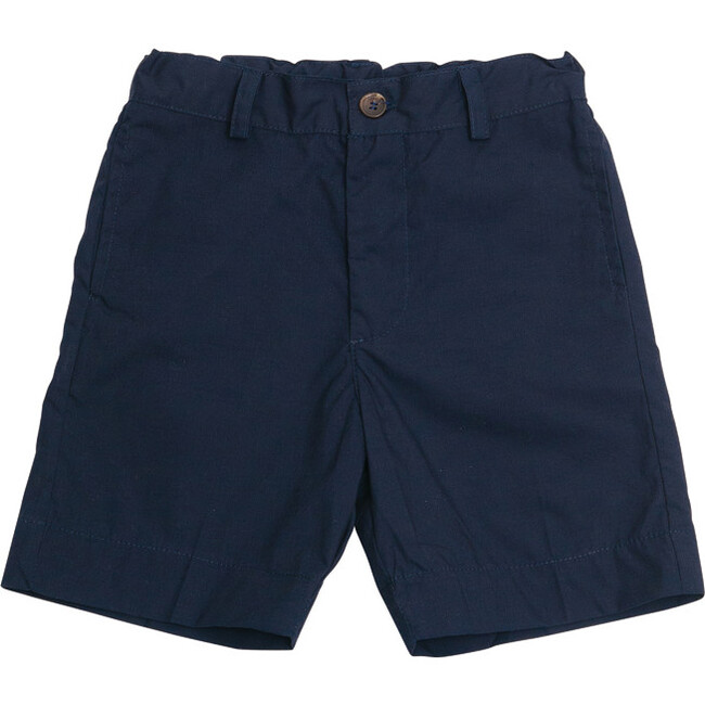 Alex Flat Front Shorts, Navy Cotton Poplin