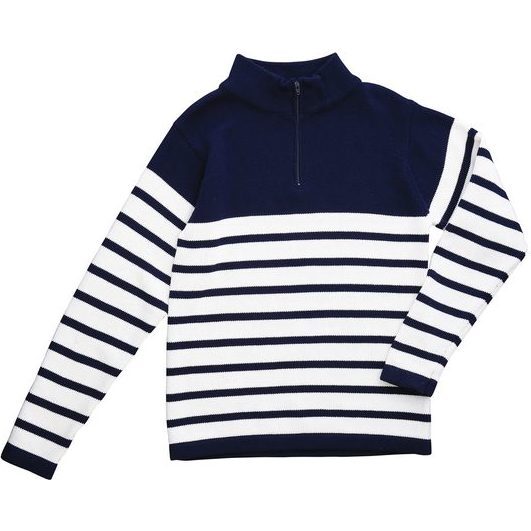 Zip Sweater, Navy and White Stripe
