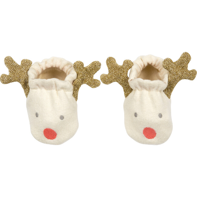 Reindeer Baby Booties, Cream - Booties - 1