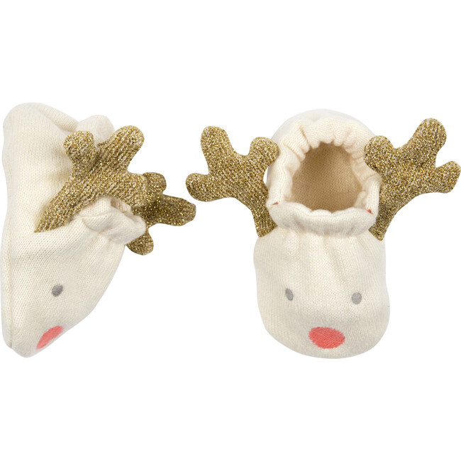 Reindeer Baby Booties, Cream - Booties - 2