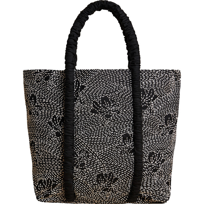 Asha Tote, Black with White Embroidery - Bags - 1