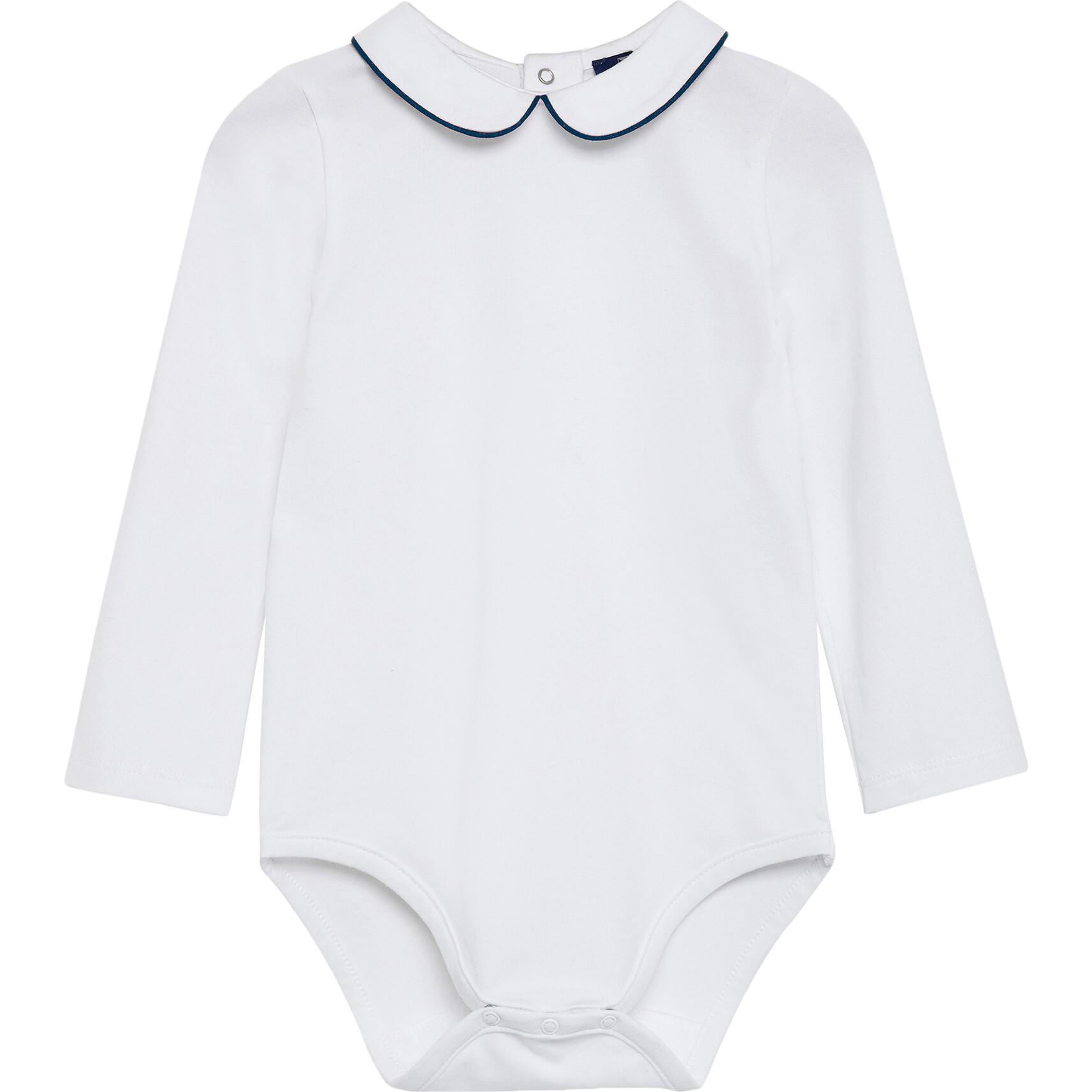Milo Piped Body Long Sleeve, White - Onesies - 1