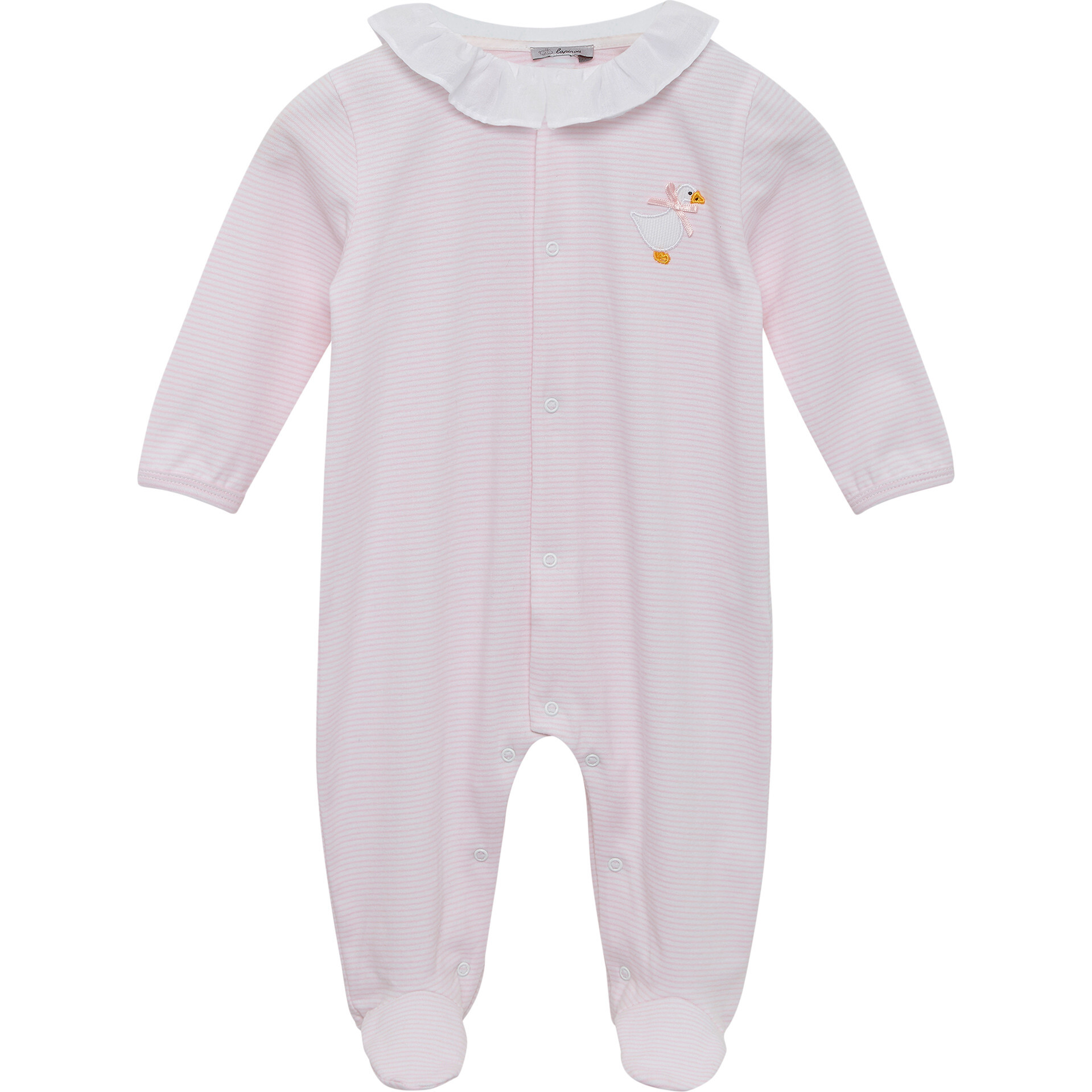 Jemima Applique All In One, Pale Pink Stripe - Onesies - 1