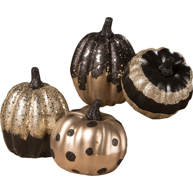 Set of 4 Pumpkins, Black/Gold - Accents - 1