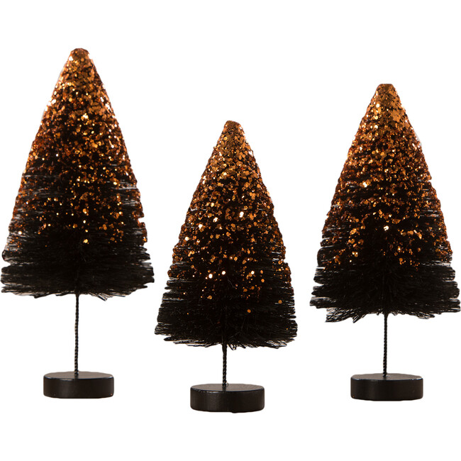 Black Bottle Brush Trees with Orange Glitter - Accents - 1