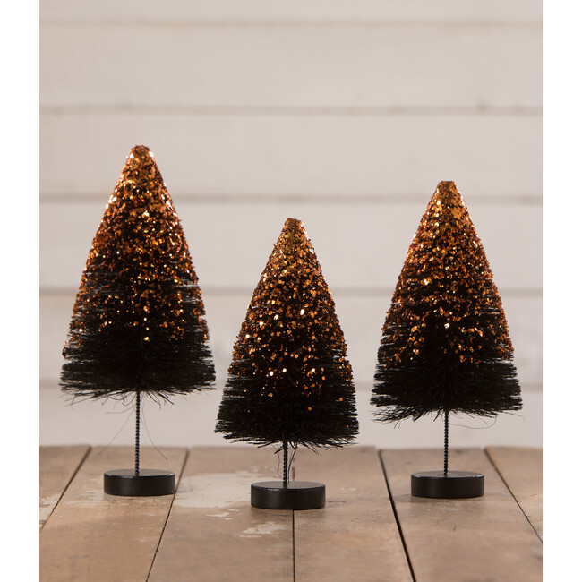 Black Bottle Brush Trees with Orange Glitter - Accents - 2