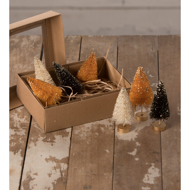 Mini Halloween Bottle Brush Trees, Gold Glitter - Accents - 3
