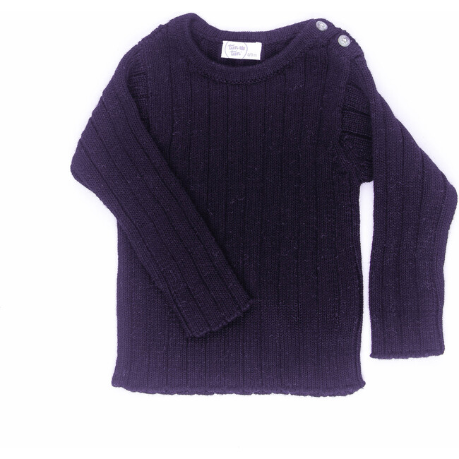 Solid Rib Sweater, Navy - Sweaters - 1