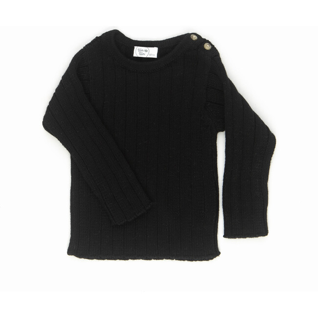 Solid Rib Sweater, Black - Sweaters - 1