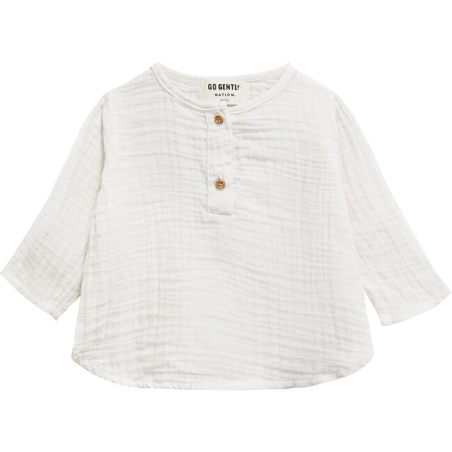Gauze Placket Top, Natural - Blouses - 1
