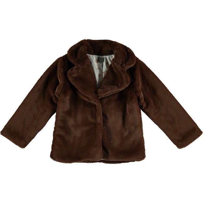 Faux Fur Jacket, Brown - Jackets - 1