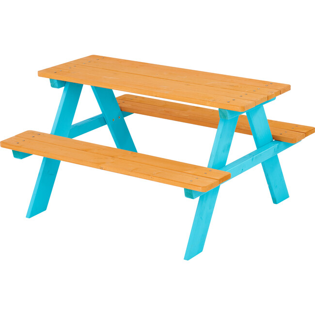 Outdoor Picnic Table & Chair Set - Wood / Petrol - Kids Seating - 1