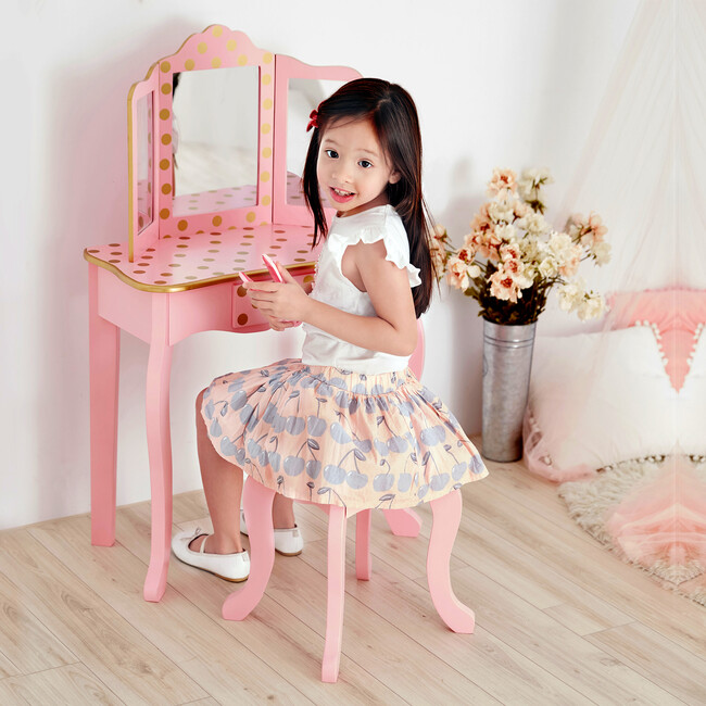 Fashion Polka Dot Prints Gisele Play Vanity Set, Pink/Gold - Fantasy ...