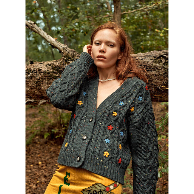 Women's Wild Flower Cardigan, Forest Green - Cardigans - 3