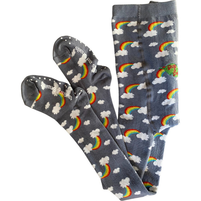 Dark Storm Footed Tights, Grey With Rainbows