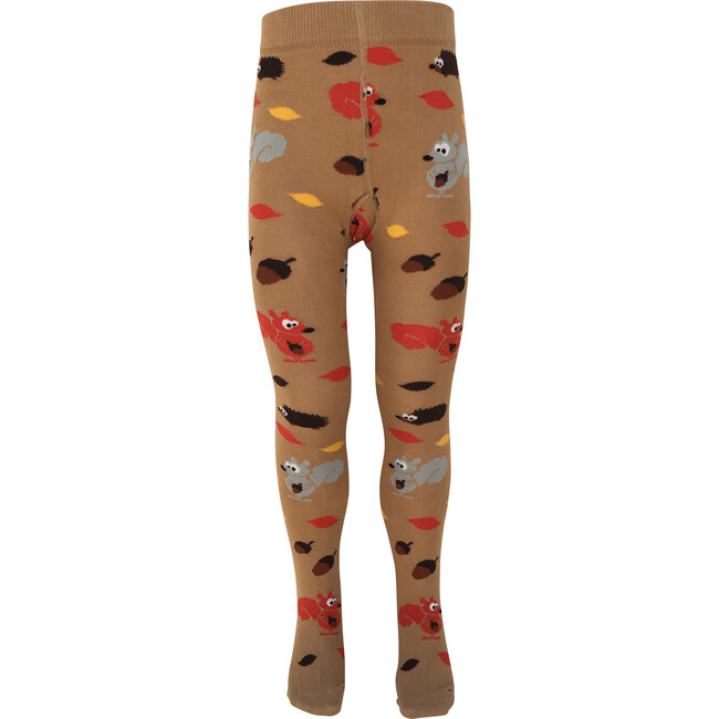 Autumn Leaves and Animals Footed Tights, Fawn