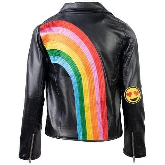 Happy Rainbow Vegan Leather Jacket, Black - Jackets - 1