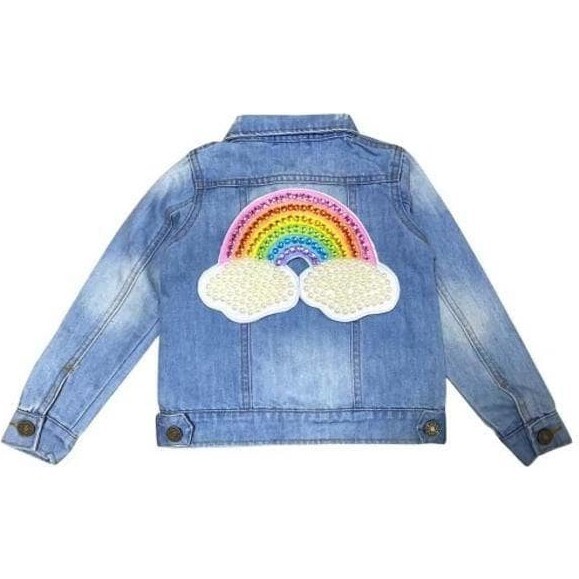 Happy Rainbow Denim Jacket, Blue - Jackets - 1