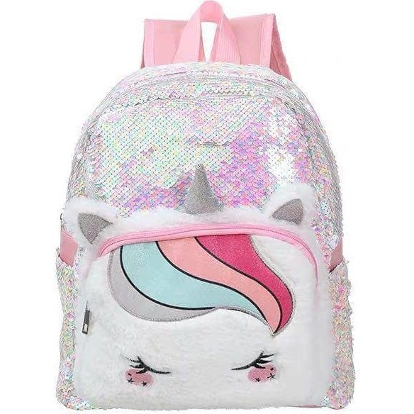 Fuzzy Sequin Unicorn Backpack, Multi - Backpacks - 1