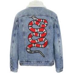Snake Denim Jacket Sサイズ Oversized Custom Denim Black Jean Snake Jacket With Sheer