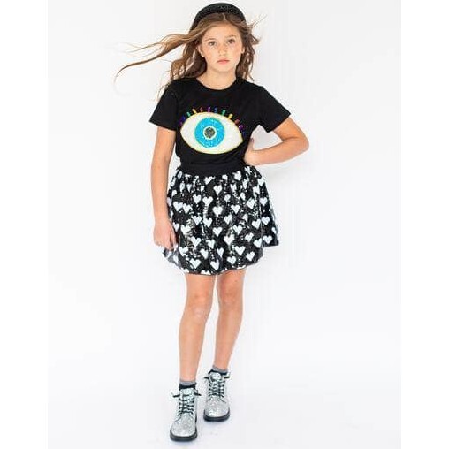 Black Sequin Hearts Skirt, Black - Skirts - 4
