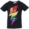 Rainbow Lightning Bolt Sequin T-Shirt, Black - Tees - 1 - thumbnail