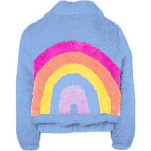 Rainbow Faux Fur Coat Baby Blue, Blue - Faux Fur Coats - 1