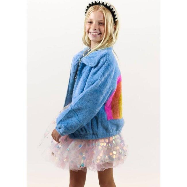 Rainbow Faux Fur Coat Baby Blue, Blue - Faux Fur Coats - 4