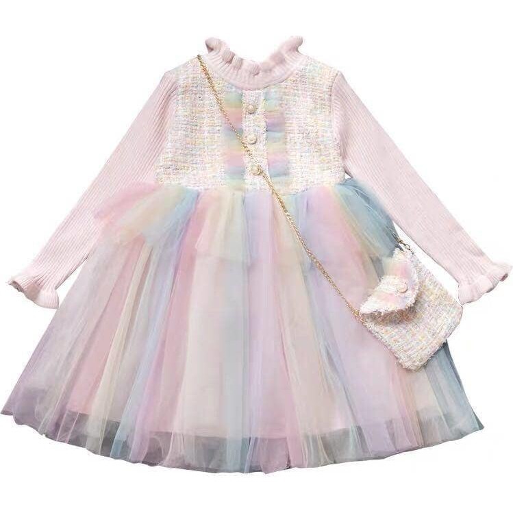open lace back dress Pastel Rainbow Multicolor Tulle Maxi Dress – SheLikesBVI.com main image 1