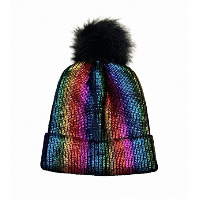 Metallic Pom Pom Hat, Multi - Hats - 1
