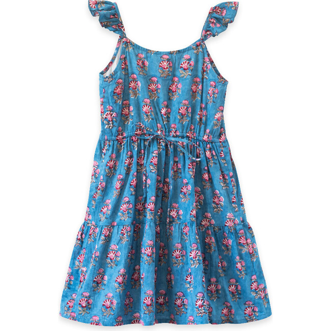 Elisa Dress, Blue Pink Floral Handblock Print - Dresses - 2
