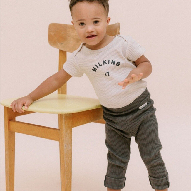 Ribbed Short Sleeve Milking It® Bodysuit, Organic Oat - Onesies - 6