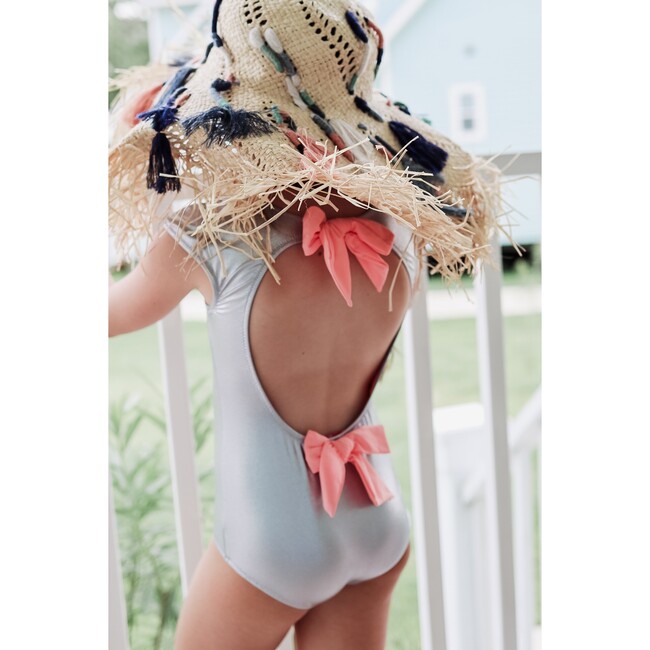 Venezuela One Piece Swimsuit, Silver Pink Bows - One Pieces - 2