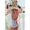 Venezuela One Piece Swimsuit, Silver Pink Bows - One Pieces - 2