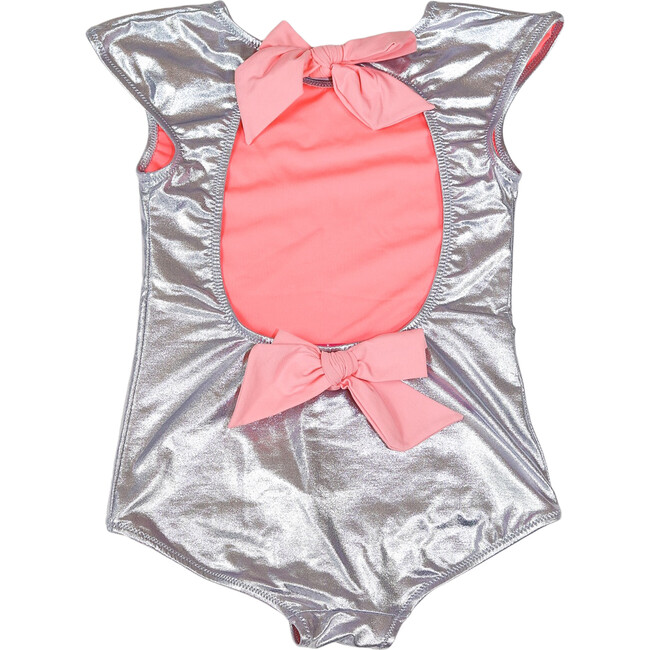 Venezuela One Piece Swimsuit, Silver Pink Bows - One Pieces - 3