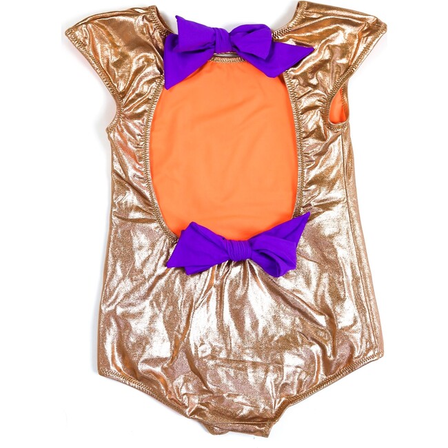Venezuela One Piece Swimsuit, Bronze Purple Bows - One Pieces - 3