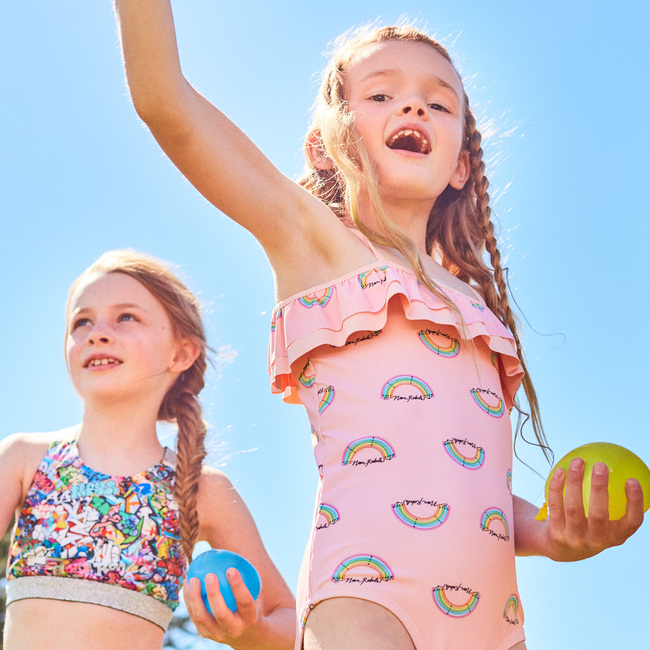 Isadora Ruffle One Piece, Pink Salt Rainbow