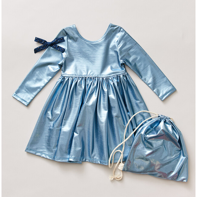 Liza Lame Dress, Dusty Blue Metallic - Dresses - 5