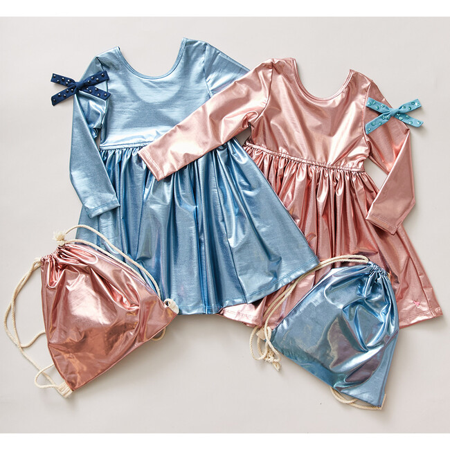 Liza Lame Dress, Dusty Blue Metallic - Dresses - 6