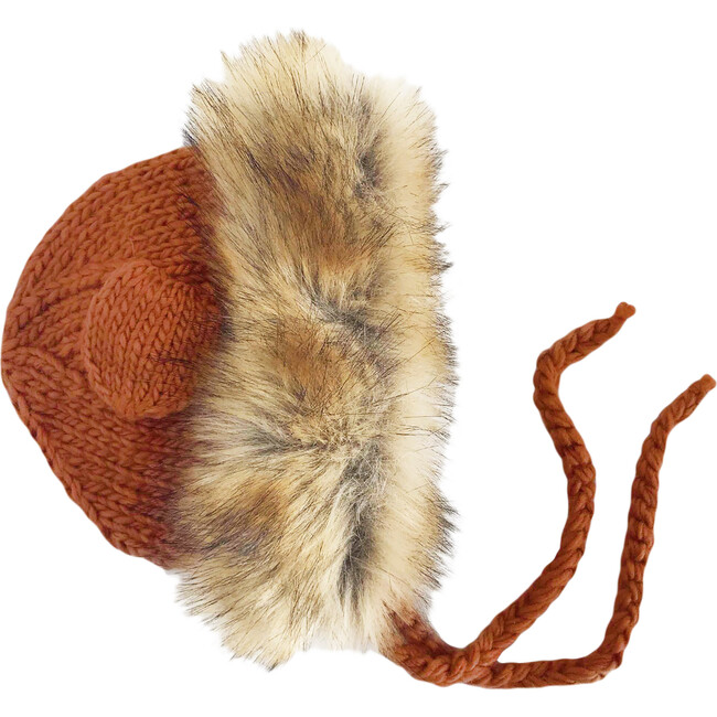 Lennon Lion Bonnet with Faux Fur, Cinnamon
