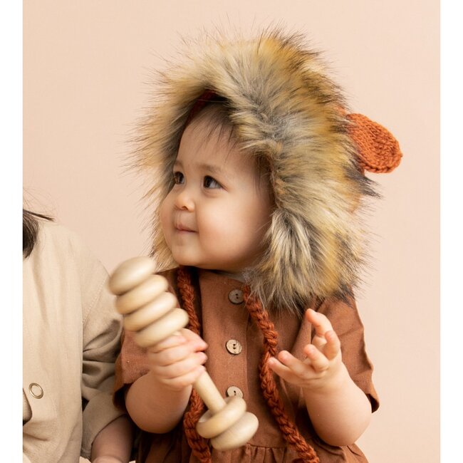 Lennon Lion Bonnet with Faux Fur, Cinnamon